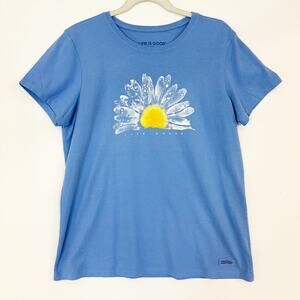 Life Is Good NWT Women's Crusher Tee Watercolor Daisy Blue Size Large